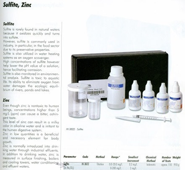 Trousse d'analyse pour sulfite 0-200mg/L ± 100 tests